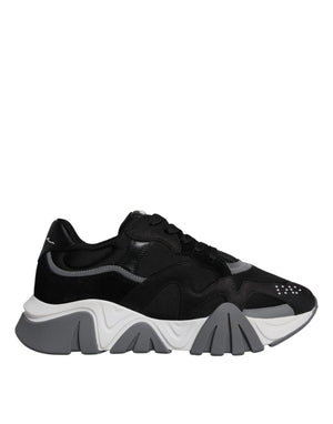 Schwarz Leder Neopren Chunky Low Top Turnschuhe Squalo Schuhe