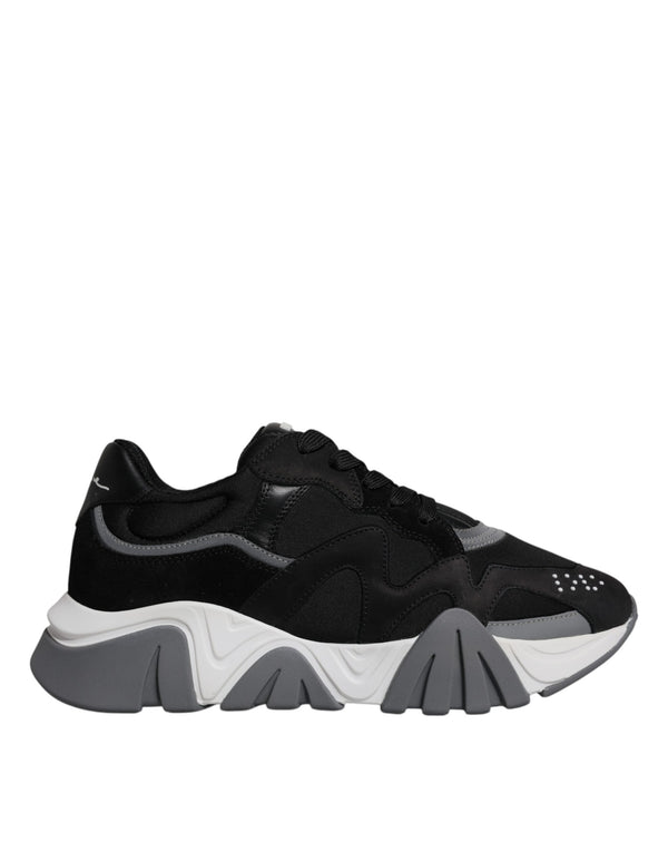 Schwarz Leder Neopren Chunky Low Top Turnschuhe Squalo Schuhe