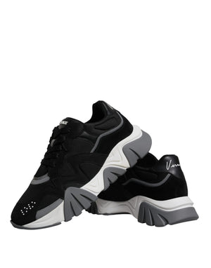 Schwarz Leder Neopren Chunky Low Top Turnschuhe Squalo Schuhe