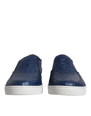 Blau Croc Exotische Leder Männer Turnschuhe Schuhe