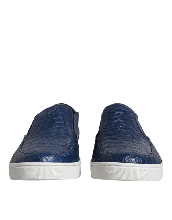 Blau Croc Exotische Leder Männer Turnschuhe Schuhe
