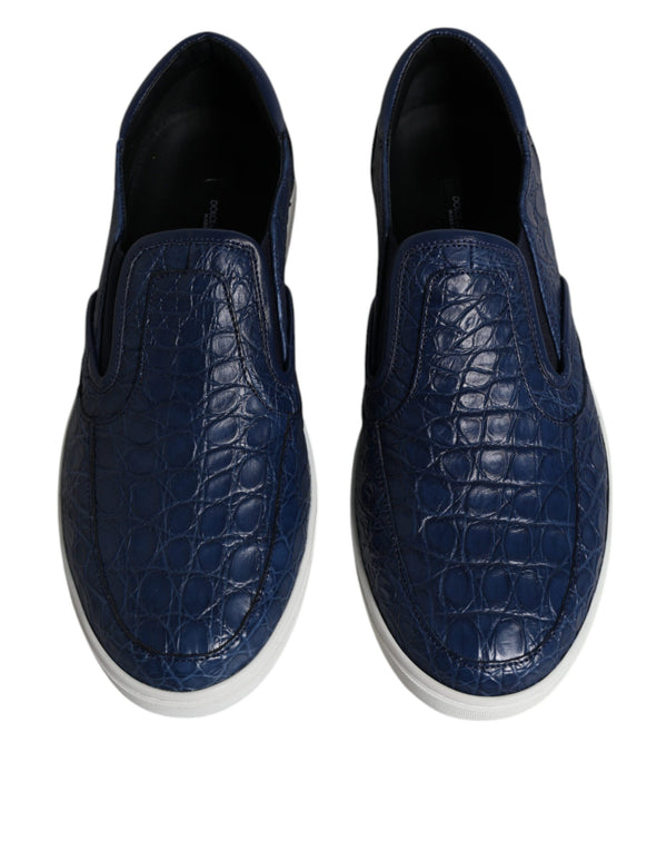 Blau Croc Exotische Leder Männer Turnschuhe Schuhe