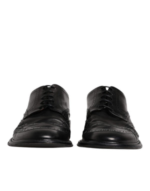 Schwarzes Leder Derby Wingtip Formelle Schuhe