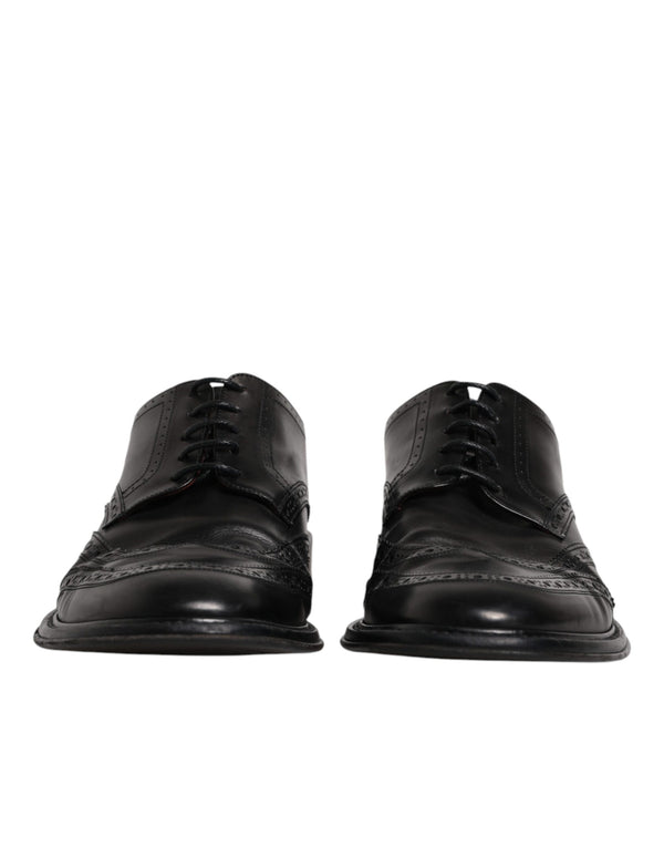 Schwarzes Leder Derby Wingtip Formelle Schuhe