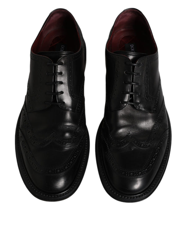 Schwarzes Leder Derby Wingtip Formelle Schuhe
