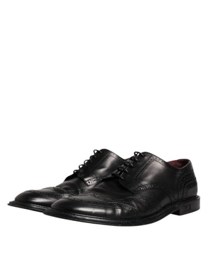 Schwarzes Leder Derby Wingtip Formelle Schuhe