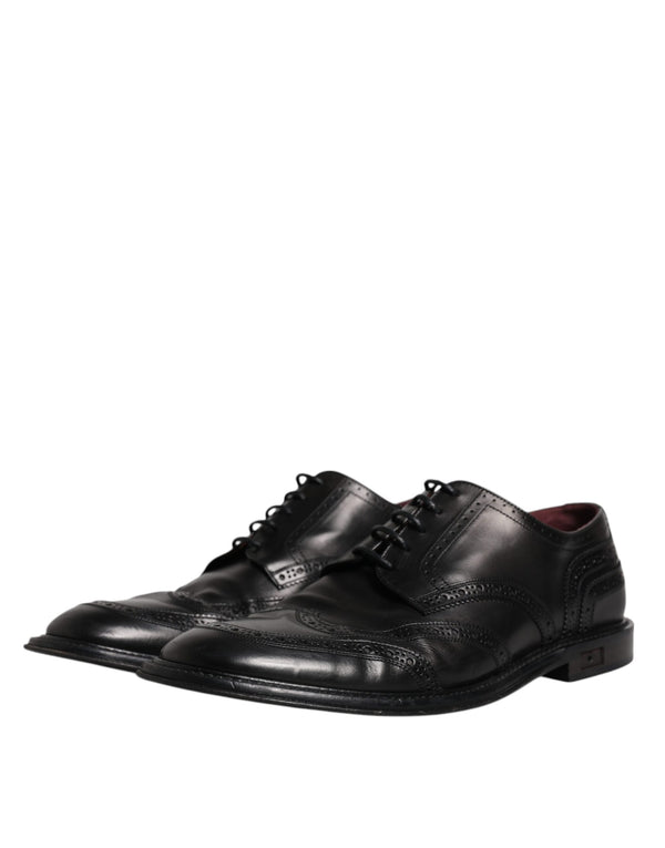 Schwarzes Leder Derby Wingtip Formelle Schuhe