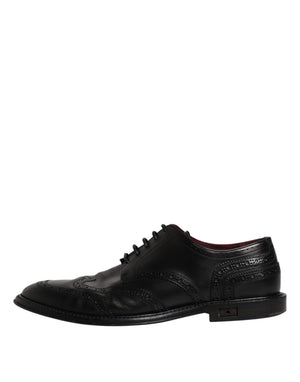 Schwarzes Leder Derby Wingtip Formelle Schuhe