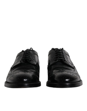 Black Leather Derby Wingtip Formal Shoes