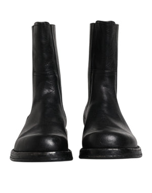 Schwarzes Pferd Leder Mid Calf Stiefel Schuhe