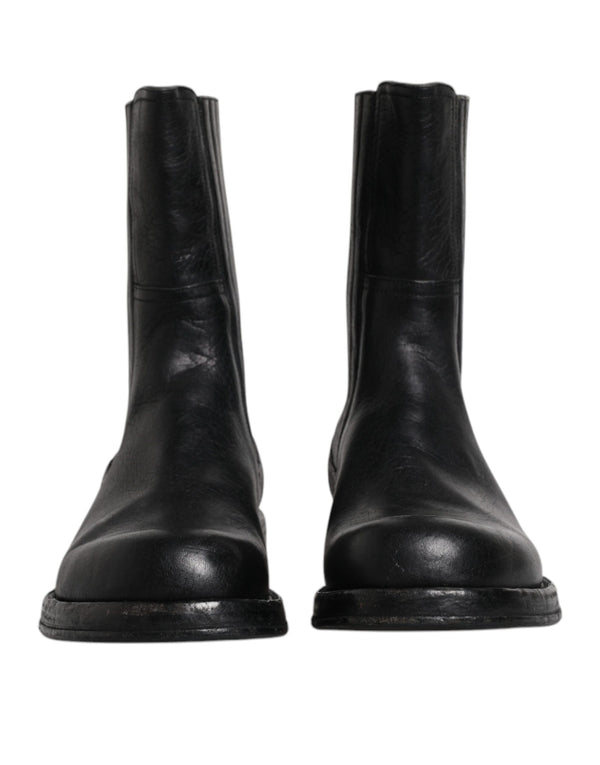 Schwarzes Pferd Leder Mid Calf Stiefel Schuhe