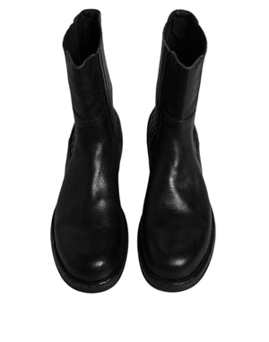 Schwarzes Pferd Leder Mid Calf Stiefel Schuhe