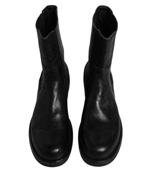 Schwarzes Pferd Leder Mid Calf Stiefel Schuhe