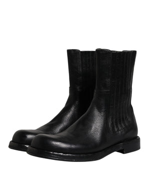 Schwarzes Pferd Leder Mid Calf Stiefel Schuhe