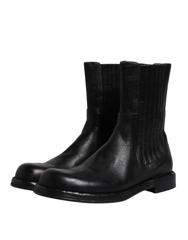 Schwarzes Pferd Leder Mid Calf Stiefel Schuhe