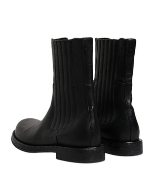 Schwarzes Pferd Leder Mid Calf Stiefel Schuhe