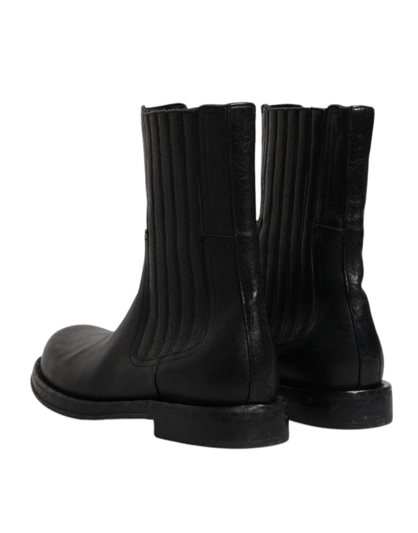Schwarzes Pferd Leder Mid Calf Stiefel Schuhe
