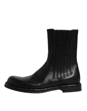 Schwarzes Pferd Leder Mid Calf Stiefel Schuhe