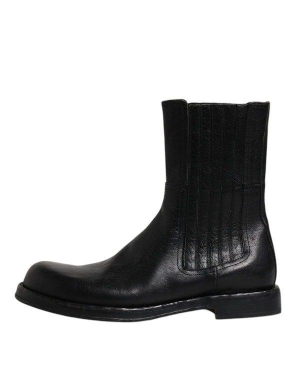 Schwarzes Pferd Leder Mid Calf Stiefel Schuhe