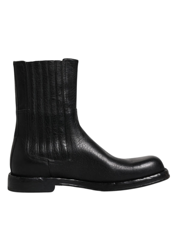 Schwarzes Pferd Leder Mid Calf Stiefel Schuhe