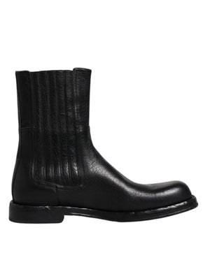 Schwarzes Pferd Leder Mid Calf Stiefel Schuhe