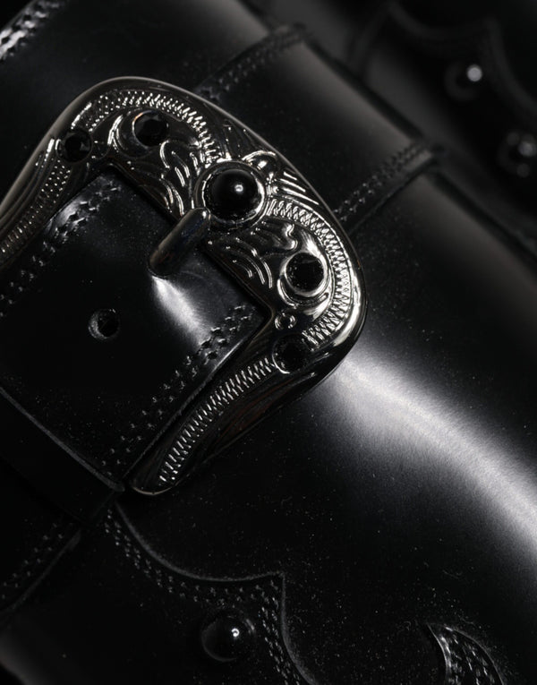 Black Embellished Derby Monk Strap Shoes