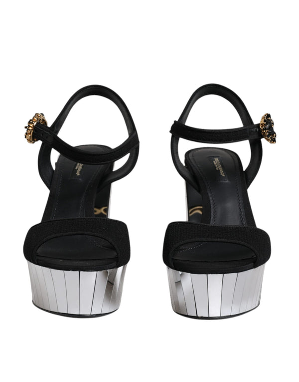 Schwarz Spiegel Absätze Plattform Sandalen Schuhe
