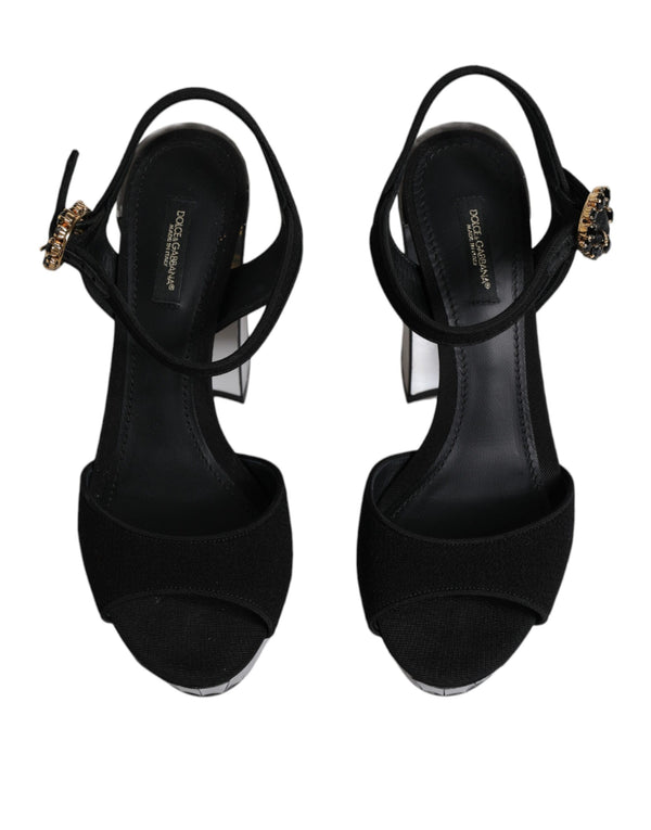 Schwarz Spiegel Absätze Plattform Sandalen Schuhe