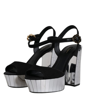 Schwarz Spiegel Absätze Plattform Sandalen Schuhe