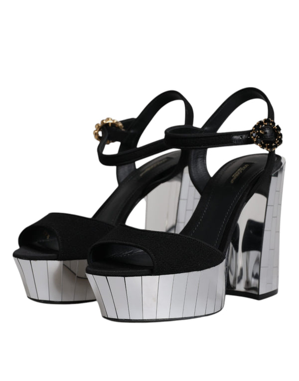 Schwarz Spiegel Absätze Plattform Sandalen Schuhe