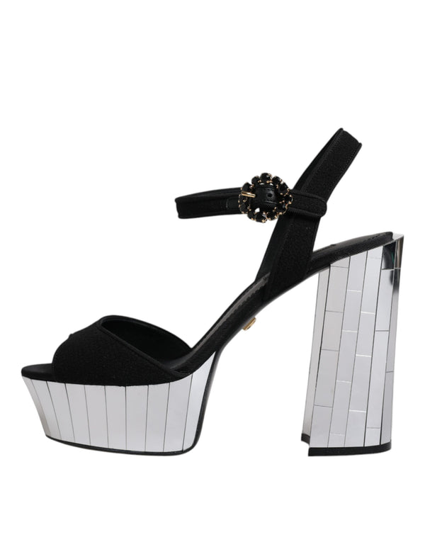 Schwarz Spiegel Absätze Plattform Sandalen Schuhe