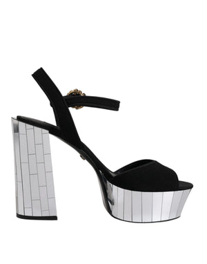Schwarz Spiegel Absätze Plattform Sandalen Schuhe