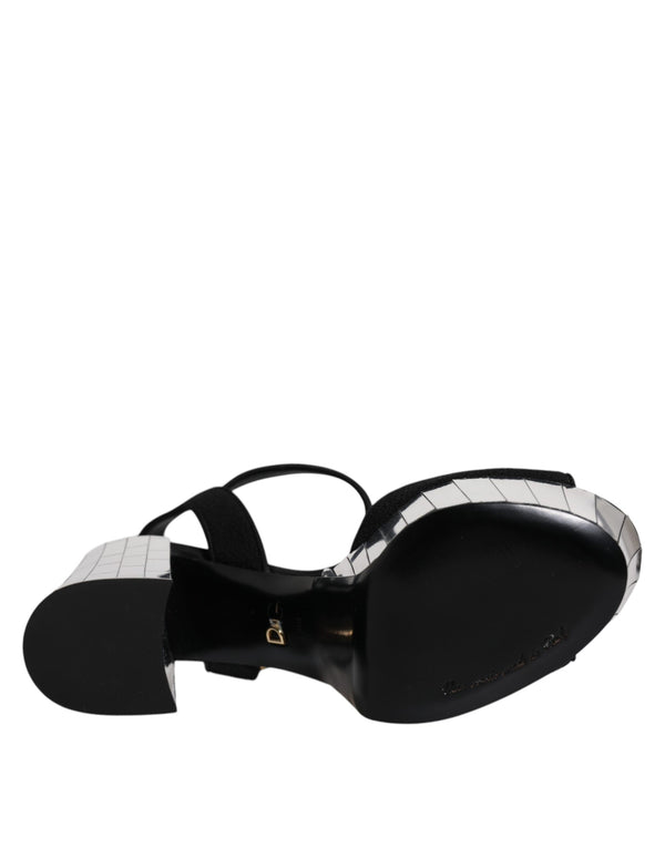 Schwarz Spiegel Absätze Plattform Sandalen Schuhe