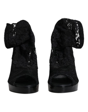 Schwarz Stretch Taormina Spitze Stiefel Schuhe