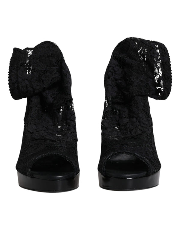 Schwarz Stretch Taormina Spitze Stiefel Schuhe