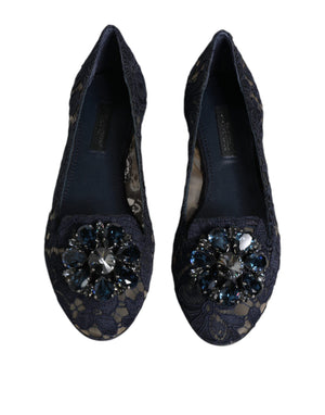 Blau Taormina Spitze Kristalle Flats Schuhe