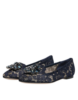 Blau Taormina Spitze Kristalle Flats Schuhe