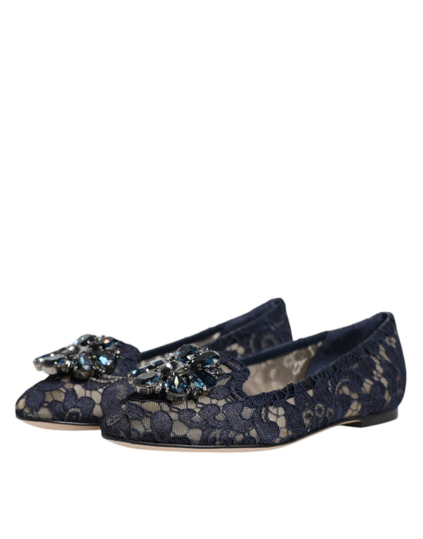 Blau Taormina Spitze Kristalle Flats Schuhe
