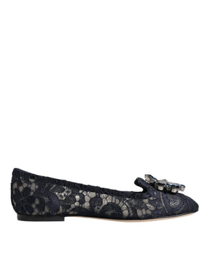 Blau Taormina Spitze Kristalle Flats Schuhe