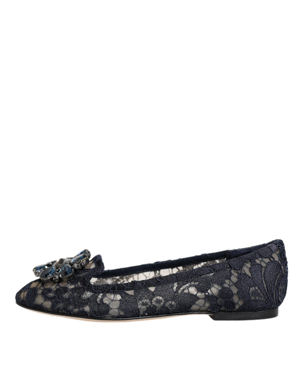 Blau Taormina Spitze Kristalle Flats Schuhe