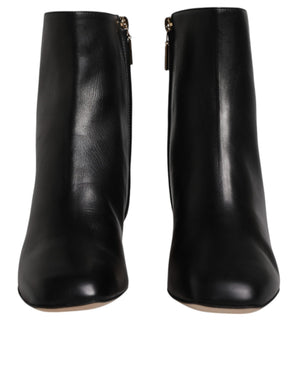 Schwarze Jackie Leder Mid Calf Stiefel Schuhe