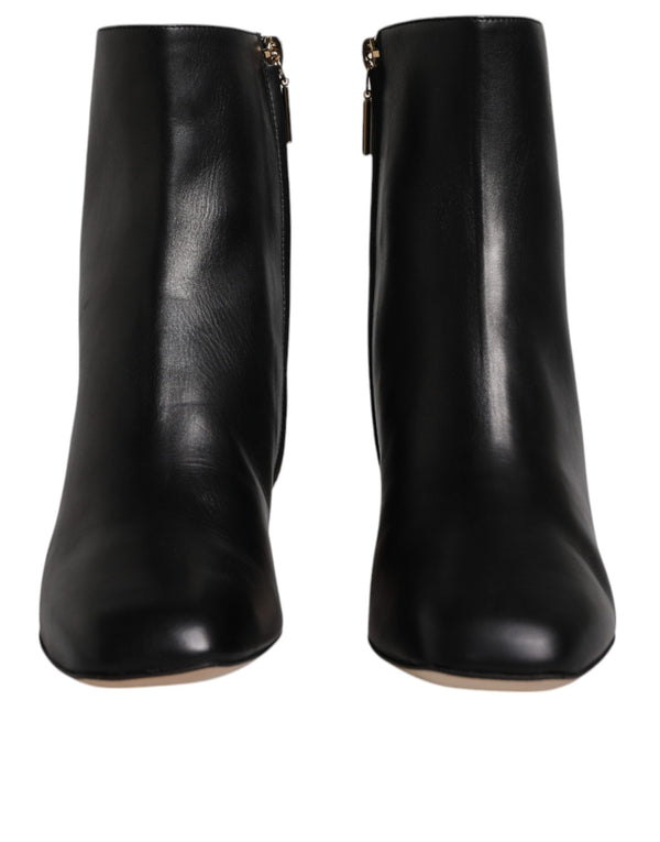 Schwarze Jackie Leder Mid Calf Stiefel Schuhe