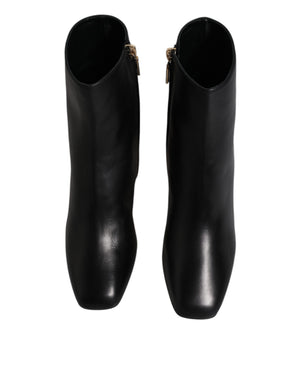 Schwarze Jackie Leder Mid Calf Stiefel Schuhe