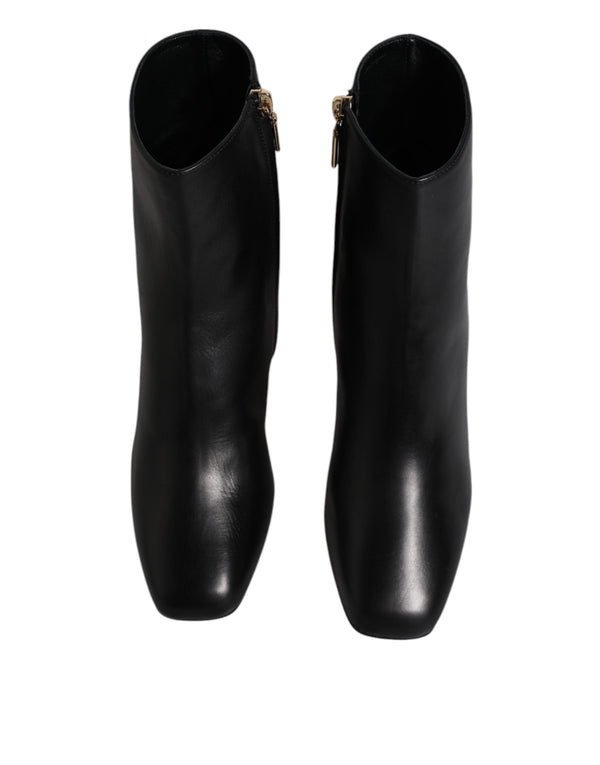 Schwarze Jackie Leder Mid Calf Stiefel Schuhe