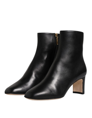 Schwarze Jackie Leder Mid Calf Stiefel Schuhe