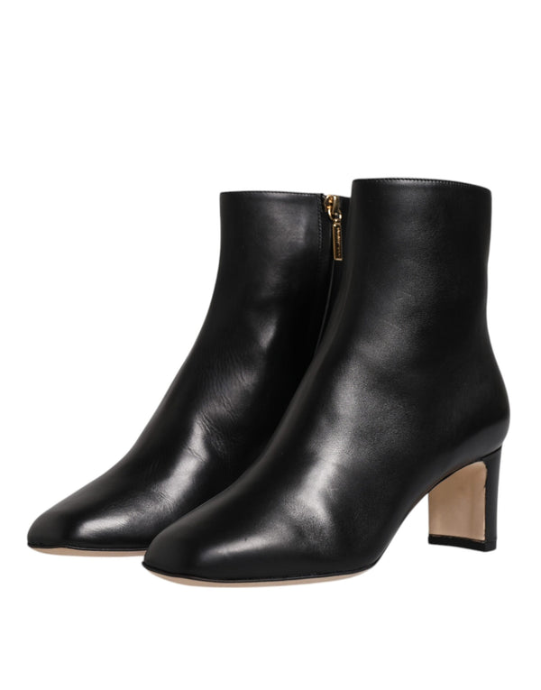 Schwarze Jackie Leder Mid Calf Stiefel Schuhe