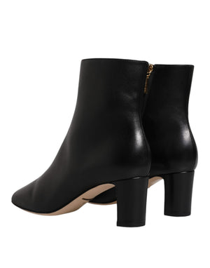 Schwarze Jackie Leder Mid Calf Stiefel Schuhe