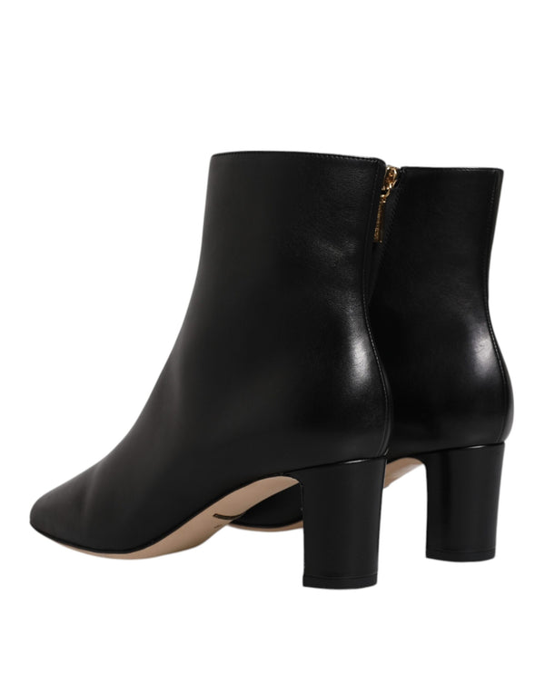 Schwarze Jackie Leder Mid Calf Stiefel Schuhe