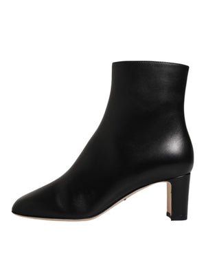 Schwarze Jackie Leder Mid Calf Stiefel Schuhe