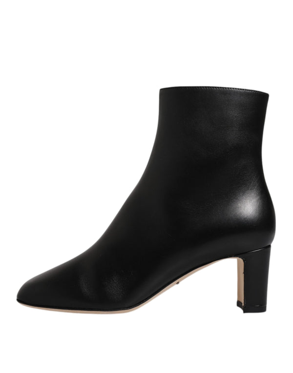 Schwarze Jackie Leder Mid Calf Stiefel Schuhe